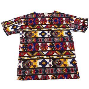Simply Basic Womans T-Shirt Size Small Colorful Aztec Pattern with Stain